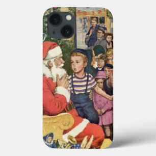 Coques Pour iPhone Souhait de Noël Vintage, Garçon sur Santa Claus La
