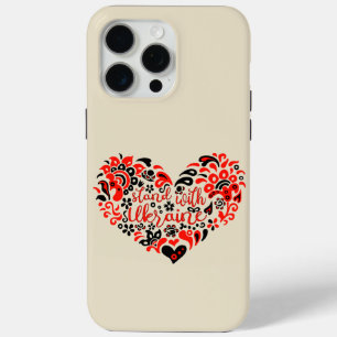 Coque iPhone 15 Pro Max Soyez avec l'Ukraine lettrage et coeur