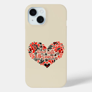Coque Pour iPhone 15 Soyez avec l'Ukraine lettrage et coeur
