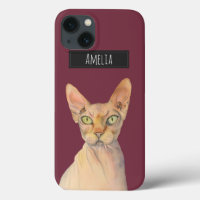 Sphynx Chat Aquarelle Portrait avec nom