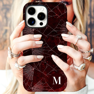 Coques iPhone 16 Pro Spiderweb Monogramme rouge foncé