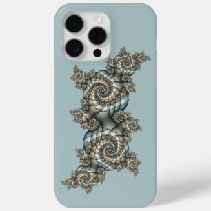 Coque iPhone 15 Pro Max Spirales d'art fractal beige abstrait bleu clair