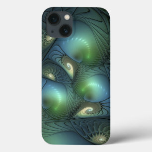 Coques Pour iPhone Spirales Turquoise Beige Vert Abstrait Fractal Art