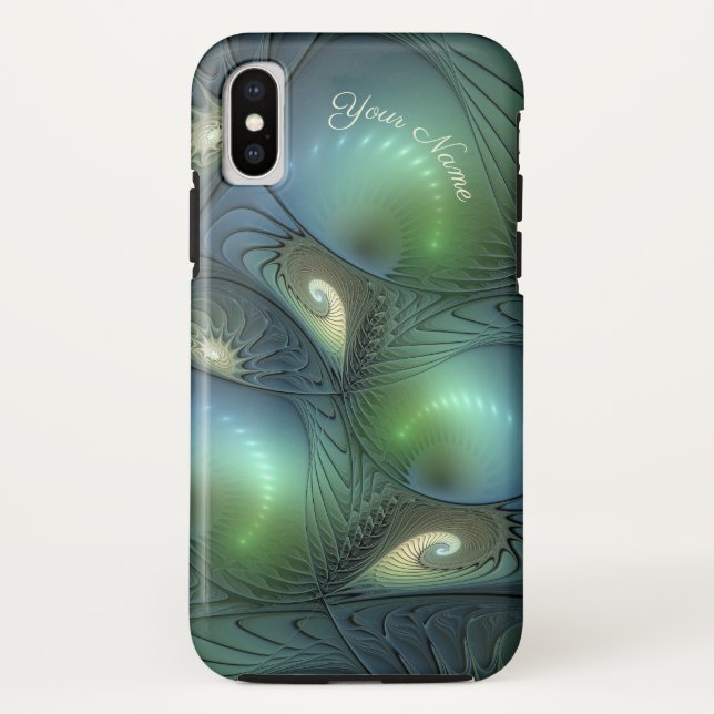Coques Case-Mate iPhone Spirales Turquoise Beige Vert Abstrait Fractal Art (Dos)
