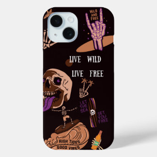 Coque Pour iPhone 15 Squelette, Vivre Sauvage, Vivre Libre