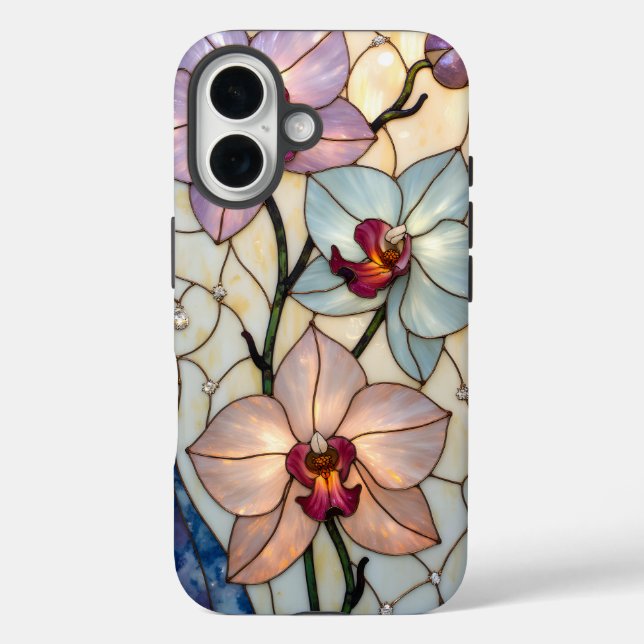 Coques Case-Mate iPhone Stained Glass Orchid Flowers  (Verso)