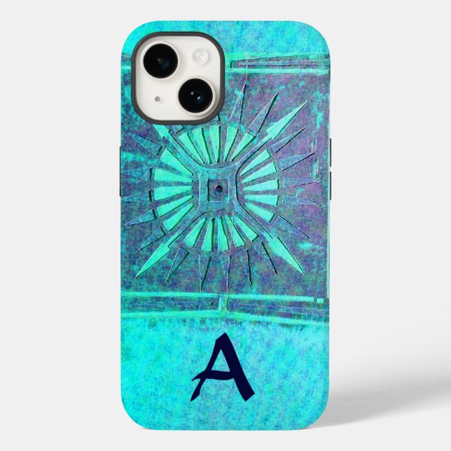 Coques Case-Mate iPhone STAR DU MATIN Turquoise Aqua BlueTeal Monogramme (Verso)