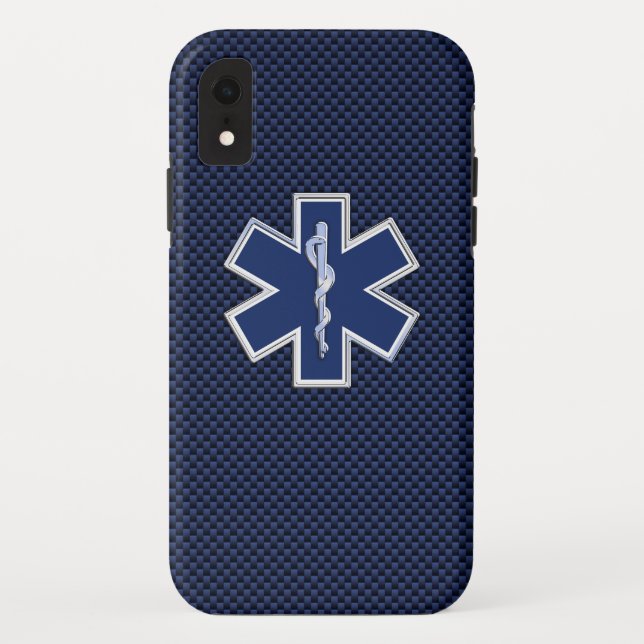 Coques Case-Mate iPhone Star of Life Paramedic Emergency Blue Carbon Style (Dos)