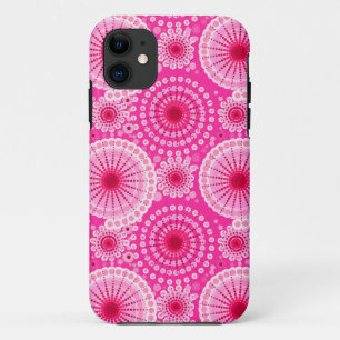 Coque iPhone 11 Starburbs et pinwheel, fuchsia rose & maron