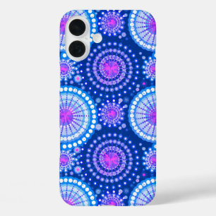 Coques iPhone 16 Plus Starbursts and pinwheels, Blue cobalt & white