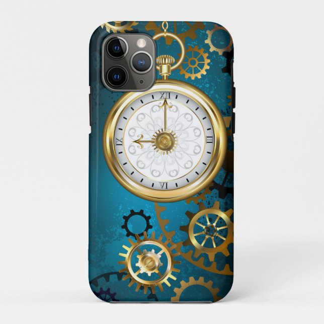 Coques Case-Mate iPhone Steampunk Arrière - plan turquoise avec Gears (Dos)
