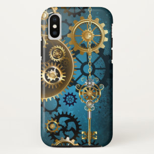 Case-Mate iPhone Case Steampunk Arrière - plan turquoise avec Gears