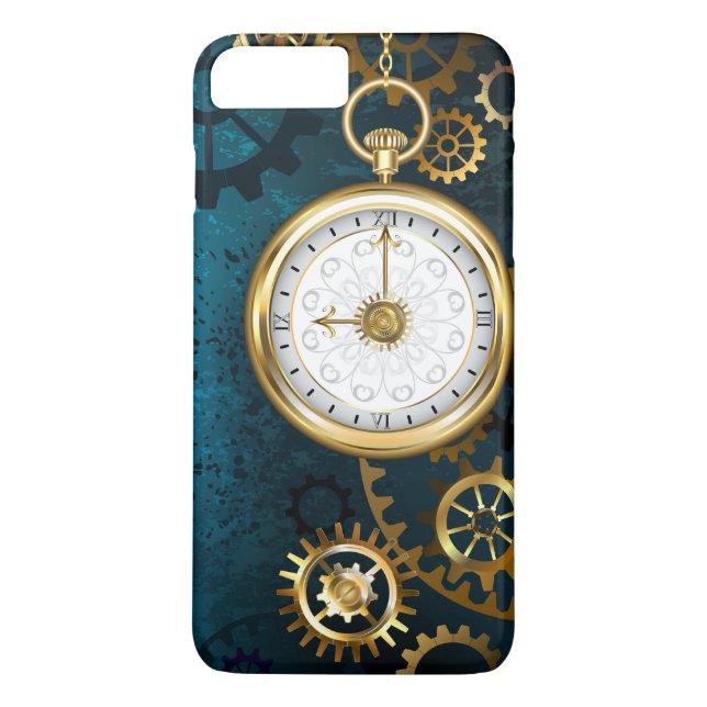 Coques Case-Mate iPhone Steampunk Arrière - plan turquoise avec Gears (Dos)