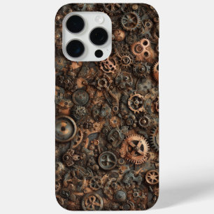Coque iPhone 15 Pro Max Steampunk Camo, design industriel, camouflage