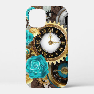 Case-Mate iPhone Case Steampunk Clock and Turquoise Roses on Striped