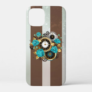 Case-Mate iPhone Case Steampunk Clock and Turquoise Roses on Striped