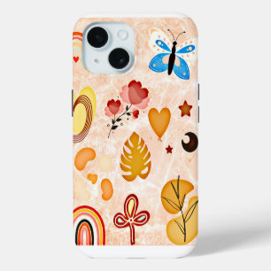 Coque Pour iPhone 15 Stickers esthétiques Boho Collage Téléphone Case