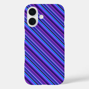 Coques iPhone 16 stripes en bleu et purple