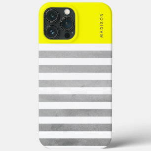 Case-Mate iPhone Case Stripes horizontales Nom personnalisé jaune et gri