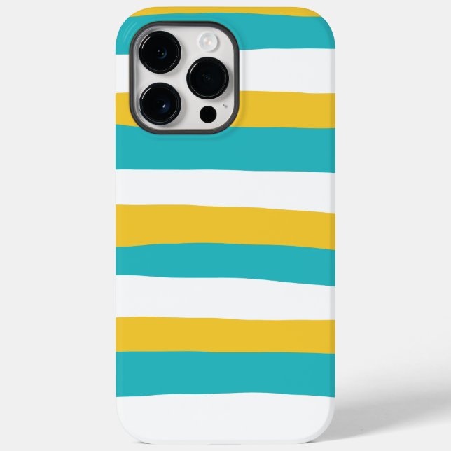 Coques Case-Mate iPhone Stripes inégales - Turquoise et Jaune (Verso)