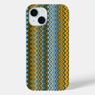 Coque Pour iPhone 15 Stripes ondulées jaune et bleu uniques