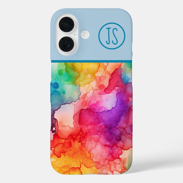 Coques Case-Mate iPhone Style Abstrait d'encre d'alcool Rainbow Monogramme (Verso)