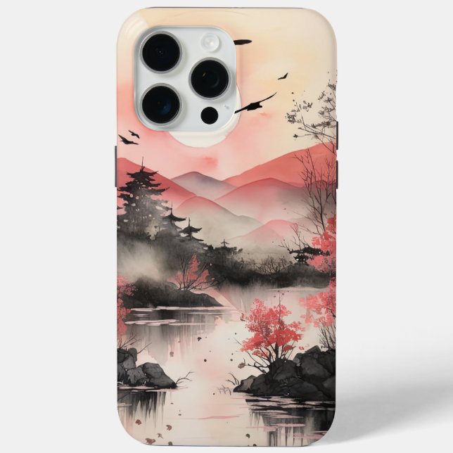 Coques Case-Mate iPhone Style Aquarelle Japandi Paysage Paysage (Verso)