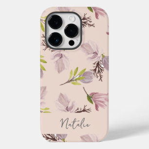 Coque Pour iPhone 14 Pro Stylé Calligraphie monogramme rose motif floral
