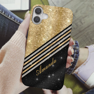Coques iPhone 16 Style Crystal Gold et noir Personnalisé