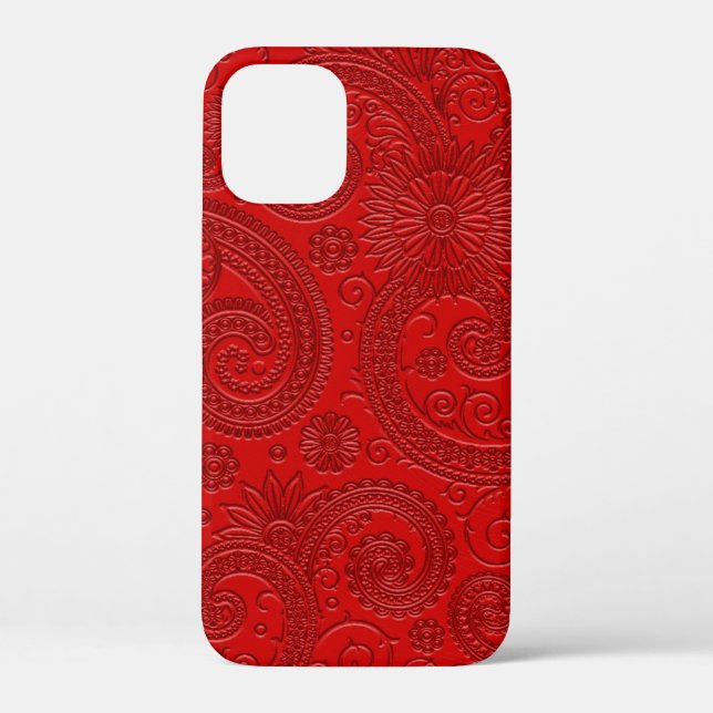Coques Case-Mate iPhone Style Etché Moderne Rouge Paisley Motif Floral (Verso)