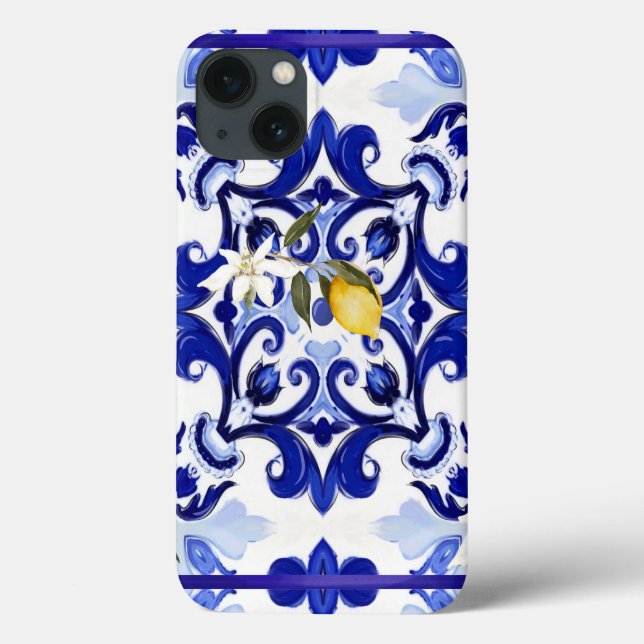 Coques Case-Mate iPhone style italien, carreaux, majolica, citron, impress (Verso)