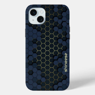 Coque iPhone 15 Mini style moderne noir marine bleu or