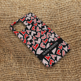 Coque Pour iPhone 14 Stylish Red Hearts Valentine's Day Personnalisé