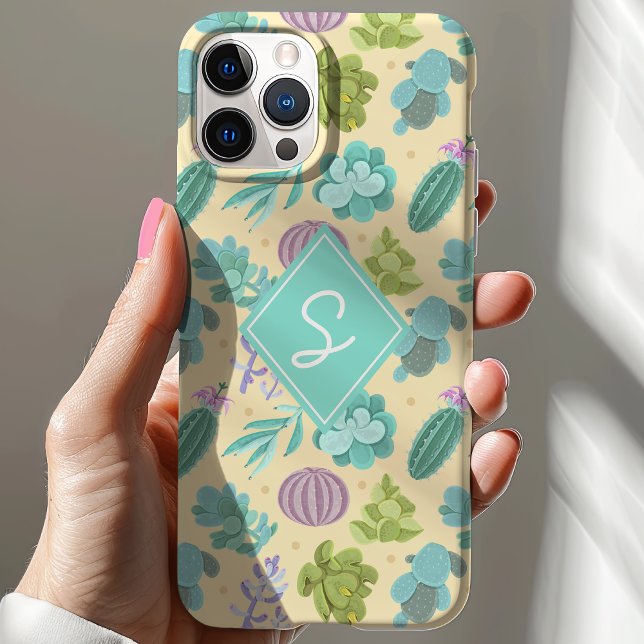 Coques Case-Mate iPhone Succulent Cactus Plante Motif mignon Monogramme (Créateur téléchargé)