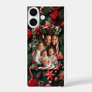 Coques iPhone 16 Sucre de canne de Noël Festif Photo personnalisée