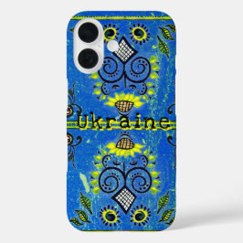 Coques iPhone 16 Sunflower Folk Motif sur Turquoise Blue Coque-Mate