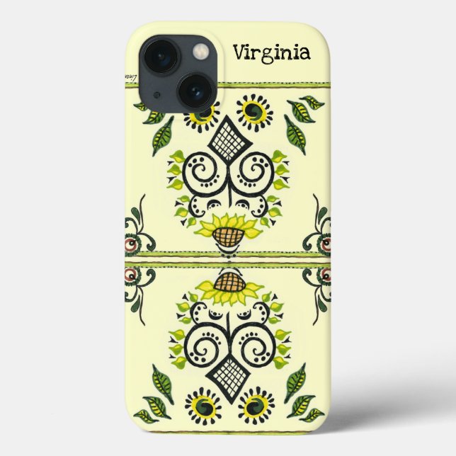 Coques Case-Mate iPhone Sunflower Folk Pattern and your name (Verso)