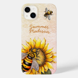 Coque Pour iPhone 14 Plus Sunflower Honey Bees Summer Floral Nom du script