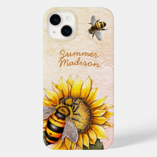 Coque Pour iPhone 14 Plus Sunflower Honey Bees Summer Floral Nom du script