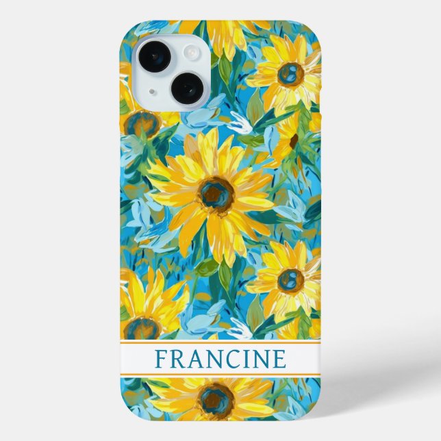 Coques Case-Mate iPhone Sunflower Painting Monogrammed (Verso)