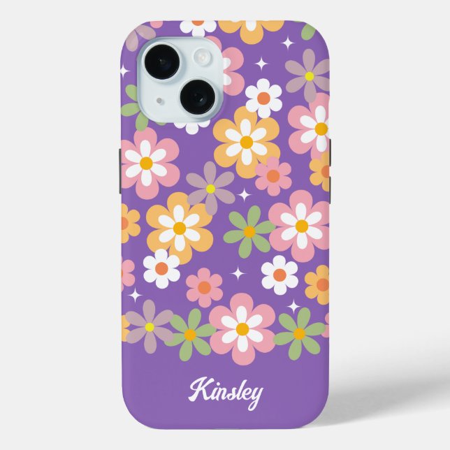 Coques Case-Mate iPhone Super Hippie Daisy Motif avec nom Purple (Verso)