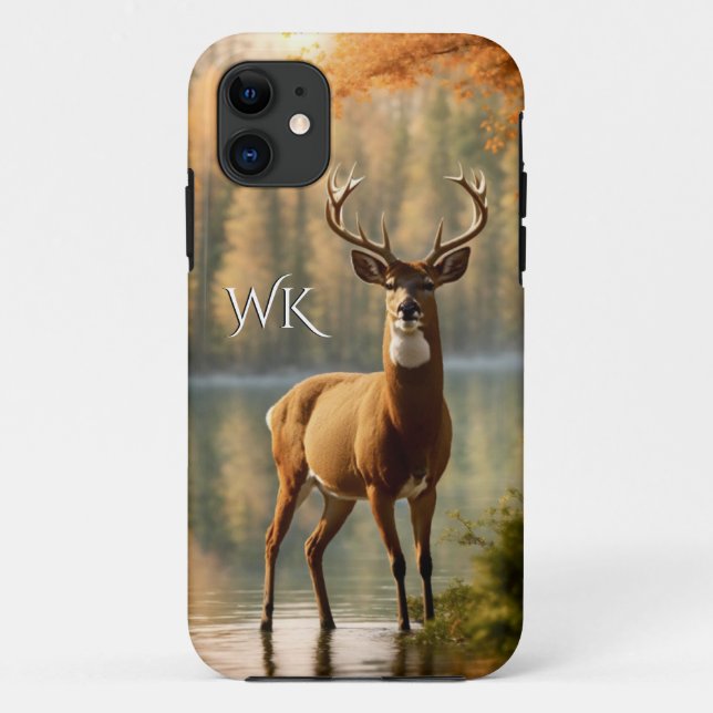 Coques Case-Mate iPhone Superbe 12 Point Buck Eaux d'automne Monogramme (Dos)