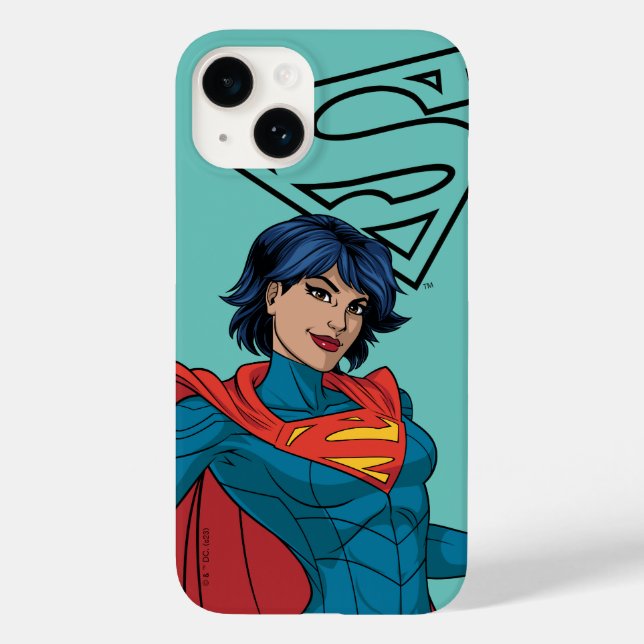 Coques Case-Mate iPhone Supergirl Hovering en costume bleu (Verso)