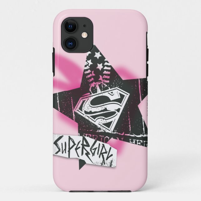 Coques Case-Mate iPhone Supergirl Pink Spray Star Peinture (Dos)