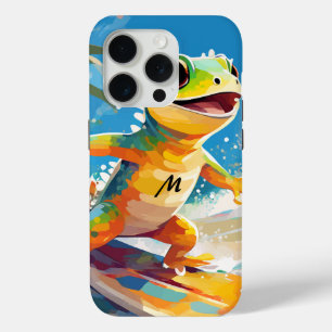Coque iPhone 15 Pro Surf Gecko Riding Les Vagues