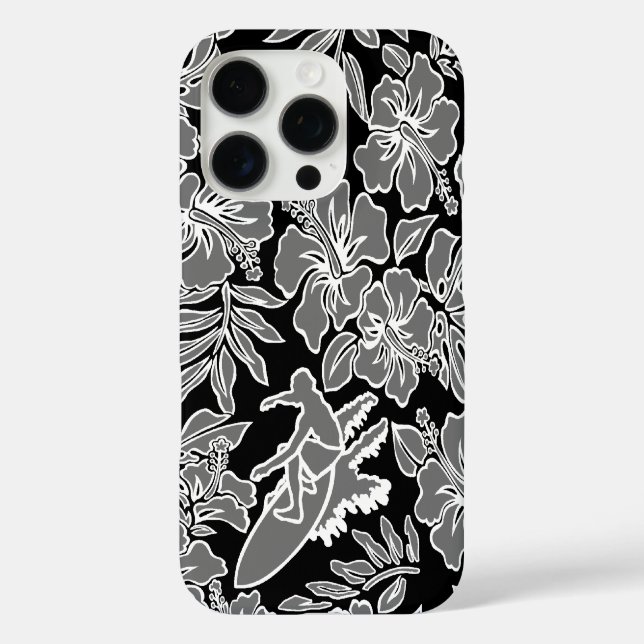 Coques Case-Mate iPhone Surf Pareau Hawaiian Hibiscus Surf Noir (Verso)