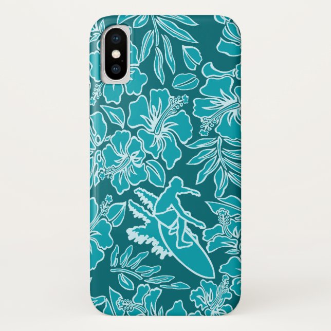 Coques Case-Mate iPhone Surf Pareau Hawaiian Hibiscus Surf Turquoise (Dos)