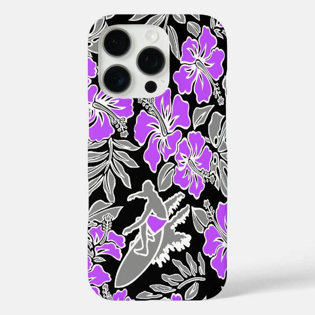 Coques Case-Mate iPhone Surf Pareau Hawaiian Hibiscus Surfing Violet (Verso)