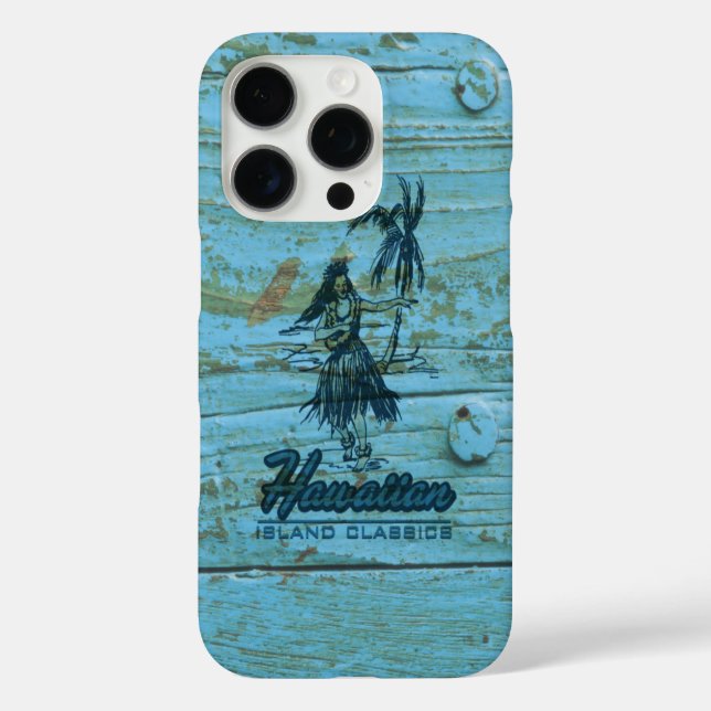 Coques Case-Mate iPhone Surf Shack Hawaiian Faux Wood Turquoise  (Verso)
