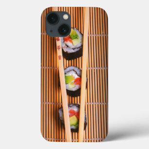 Etui iPhone 13 Sushi et baguettes en bois